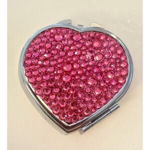 Hot Pink Heart Rhinestone Compact Mirror